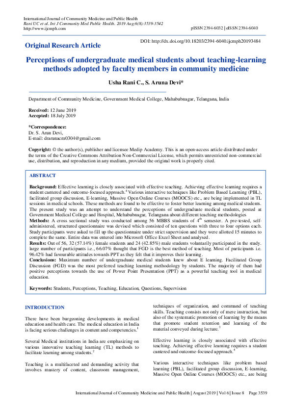 (PDF) Perceptions of undergraduate medical students about teaching ...