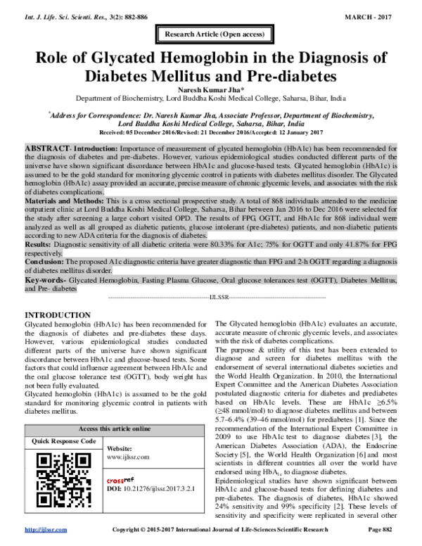 (PDF) Role of Glycated Hemoglobin in the Diagnosis of Diabetes Mellitus ...