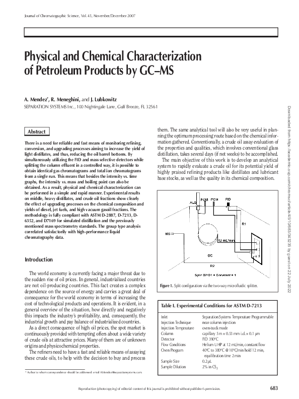 (PDF) Physical and Chemical Characterization of Petroleum Products by GC-MS
