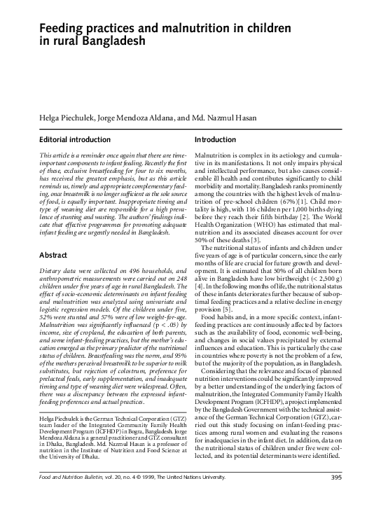 (PDF) Feeding Practices and Malnutrition in Children in Rural Bangladesh