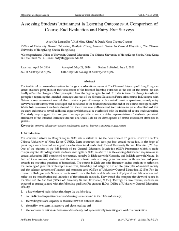 (PDF) Assessing Students’ Attainment in Learning Outcomes: A Comparison ...