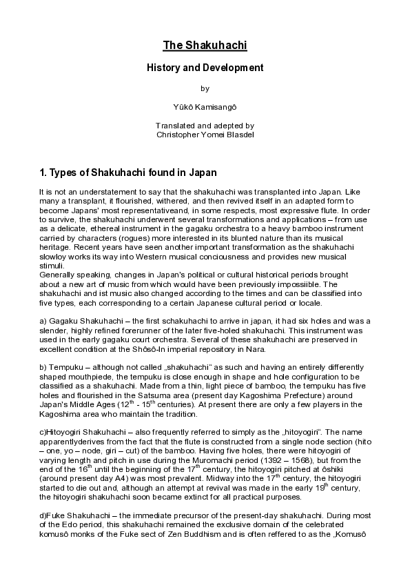 (PDF) The Shakuhachi History and Development Christopher Blasdel