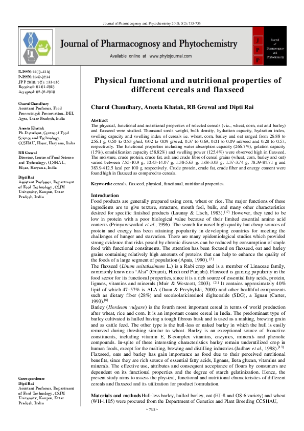 (PDF) Physical functional and nutritional properties of different ...