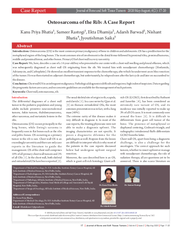 (PDF) Osteosarcoma of the Rib: A Case Report