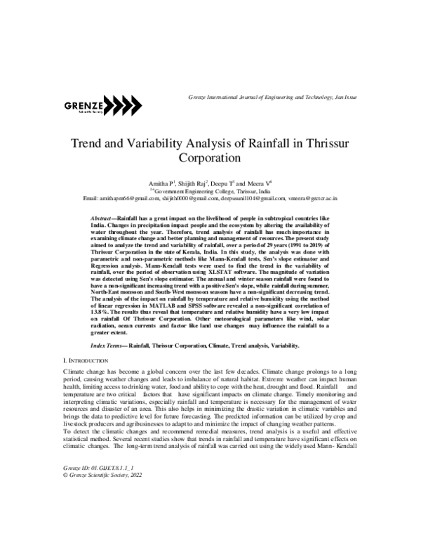 (PDF) Trend and Variability Analysis of Rainfall in Thrissur Corporation