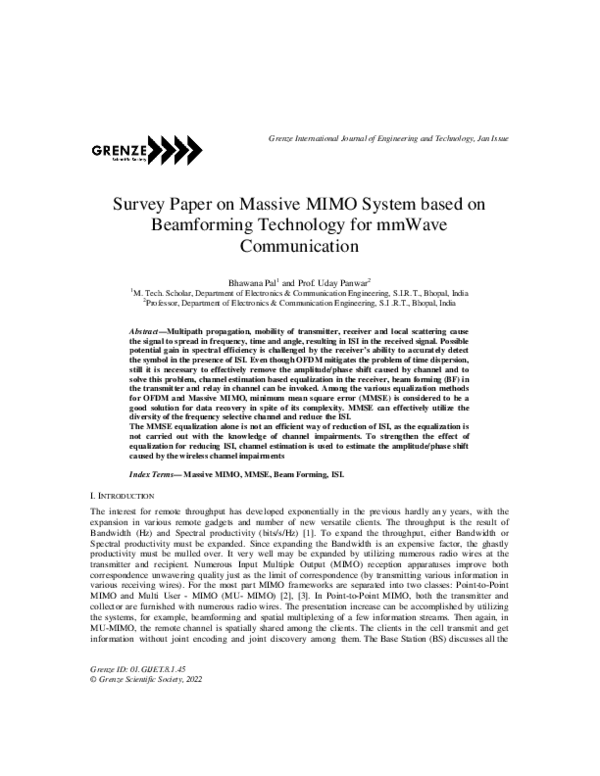 (PDF) Survey Paper on Massive MIMO System based on Beamforming ...