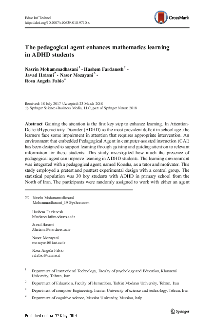 (PDF) The pedagogical agent enhances mathematics learning in ADHD students