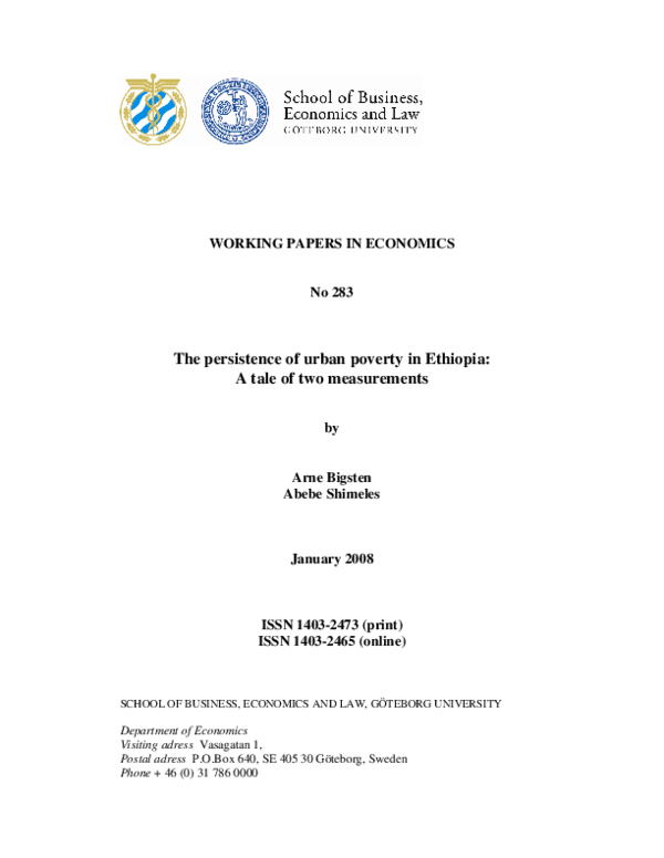 (PDF) The persistence of urban poverty in Ethiopia: a tale of two ...