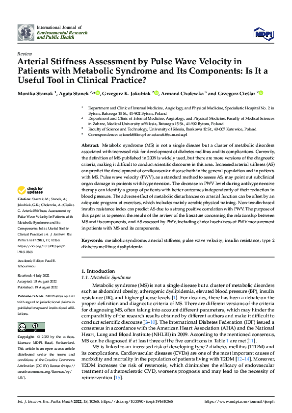 (PDF) Arterial Stiffness Assessment by Pulse Wave Velocity in Patients ...