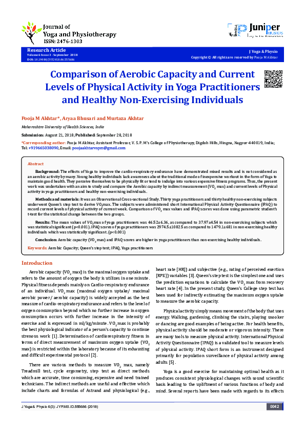 (PDF) Comparison of Aerobic Capacity and Current Levels of Physical ...