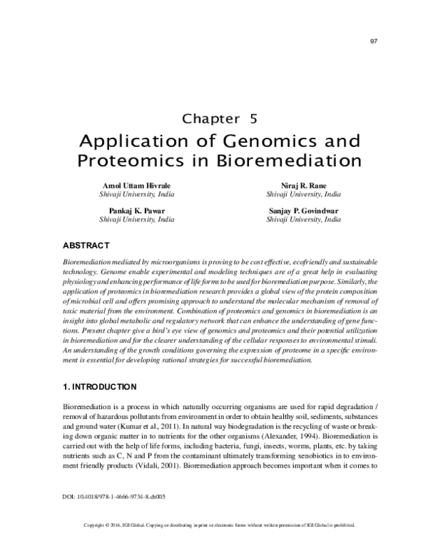 (PDF) Application of Genomics and Proteomics in Bioremediation