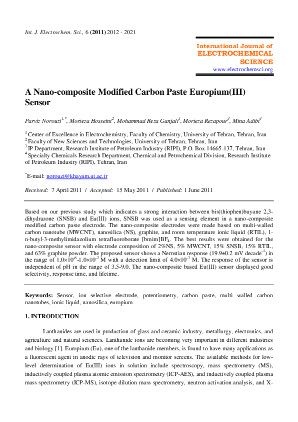 (PDF) A Nano-composite Modified Carbon Paste Europium (III) Sensor