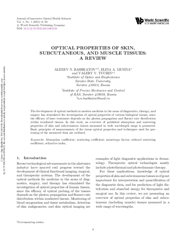(PDF) Optical Properties of Skin, Subcutaneous, and Muscle Tissues A