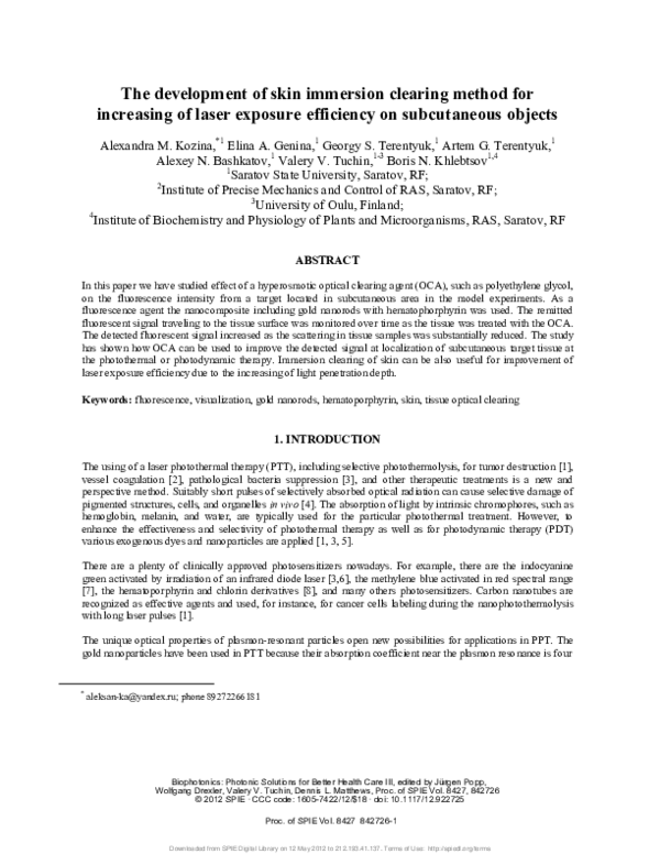 (PDF) The development of skin immersion clearing method for increasing ...