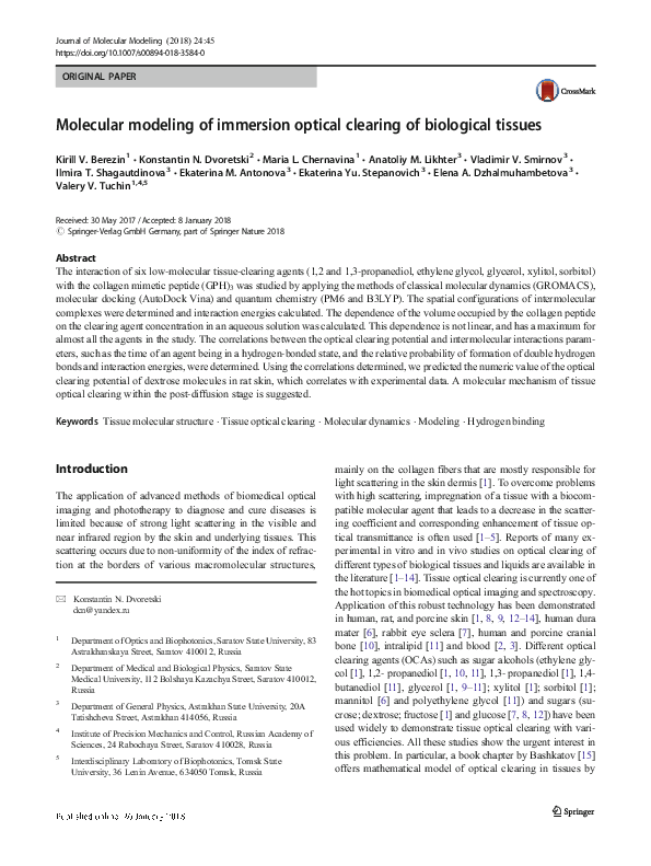 (PDF) Molecular modeling of immersion optical clearing of biological ...