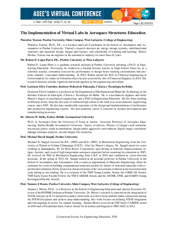 (PDF) The Implementation of Virtual Labs in Aerospace Structures Education