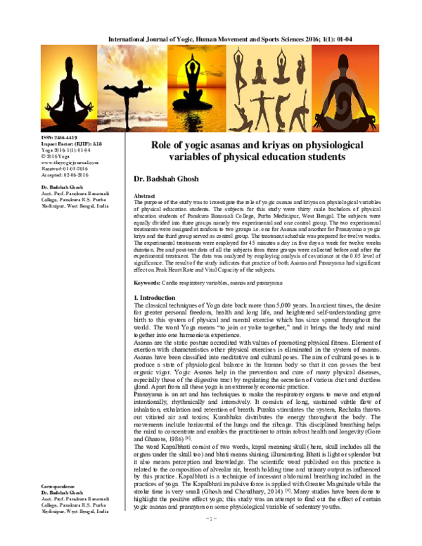 (PDF) Role of yogic asanas and kriyas on physiological variables of ...