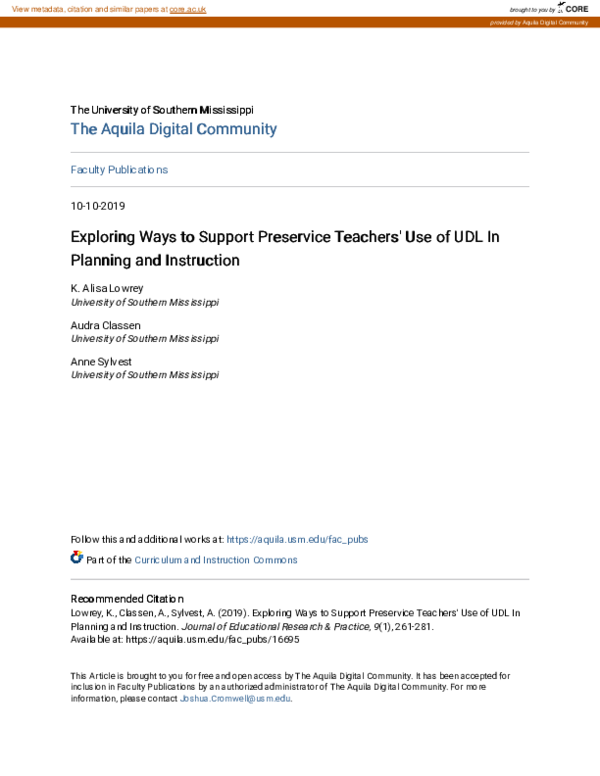 (PDF) Exploring Ways to Support Preservice Teachers’ Use of UDL in ...