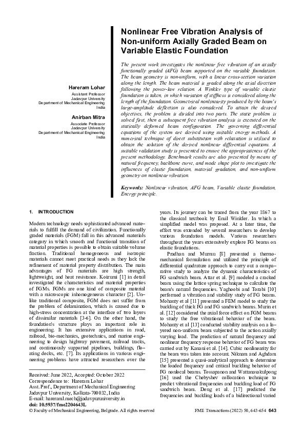 (PDF) Nonlinear free vibration analysis of non-uniform axially graded ...