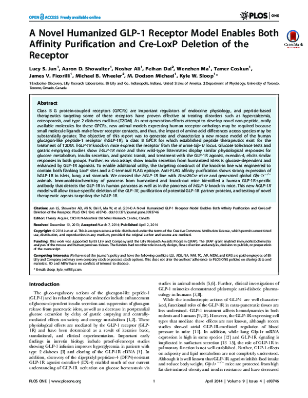 (PDF) A Novel Humanized GLP-1 Receptor Model Enables Both Affinity ...