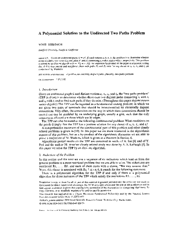 (PDF) A Polynomial Solution to the Undirected Two Paths Problem