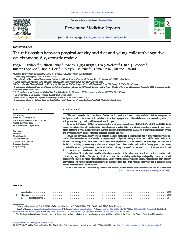 (PDF) The relationship between physical activity and diet and young ...