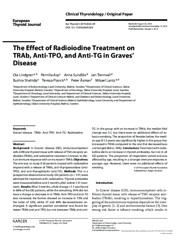 (PDF) The Effect of Radioiodine Treatment on TRAb, AntiTPO, and Anti