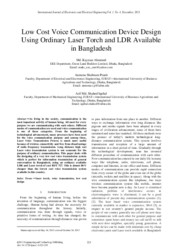 (PDF) Low Cost Voice Communication Device Design Using Ordinary Laser ...