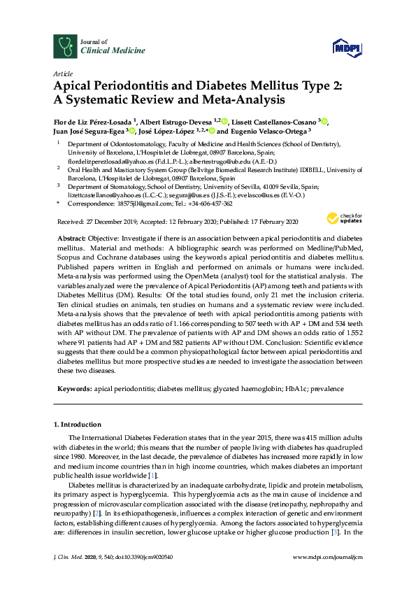 (PDF) Apical Periodontitis and Diabetes Mellitus Type 2: A Systematic ...