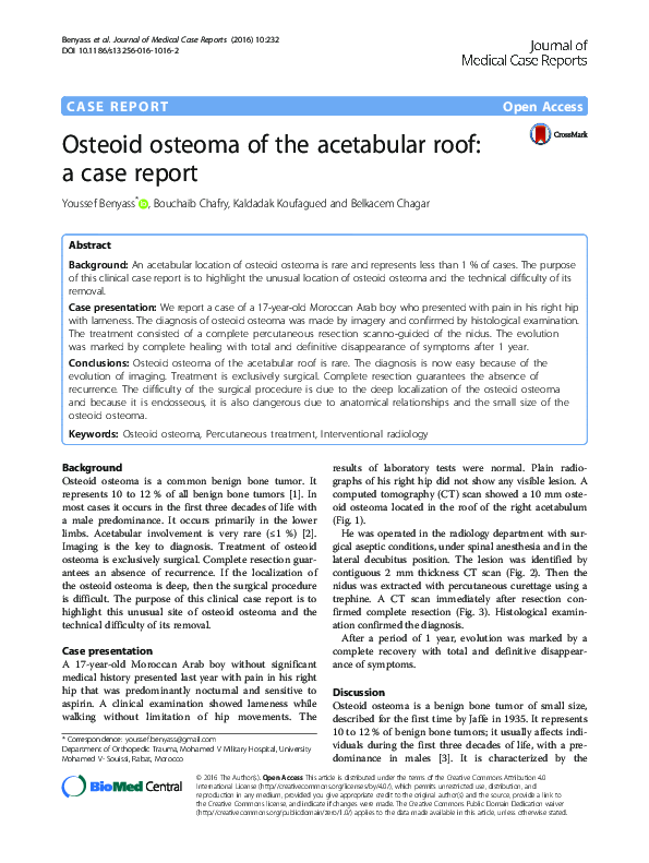 (PDF) Osteoid osteoma of the acetabular roof: a case report