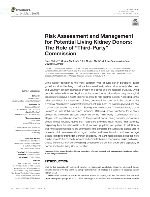 (PDF) Risk Assessment and Management for Potential Living Kidney Donors ...