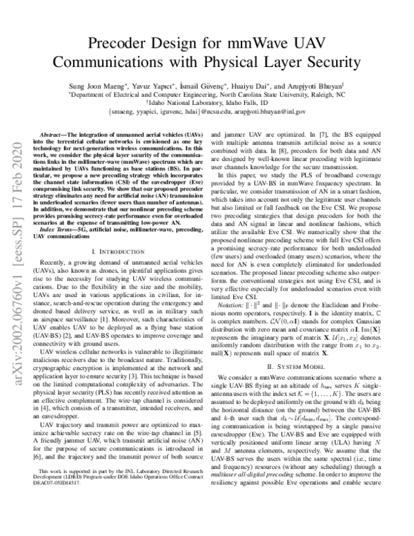 (PDF) Precoder Design for mmWave UAV Communications with Physical Layer ...
