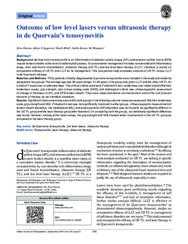 (PDF) Outcome of low level lasers versus ultrasonic therapy in de ...