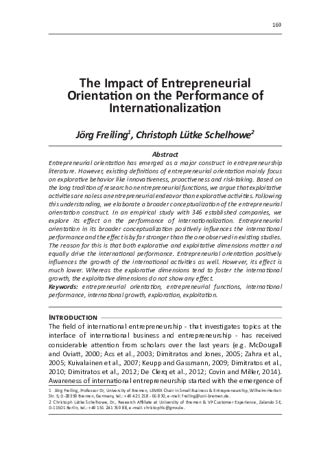 (PDF) The Impact of Entrepreneurial Orientation on the Performance and ...
