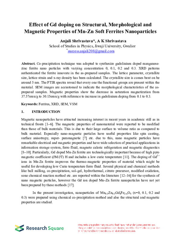 (PDF) Effect of Gd doping on Structural, Morphological and Magnetic ...