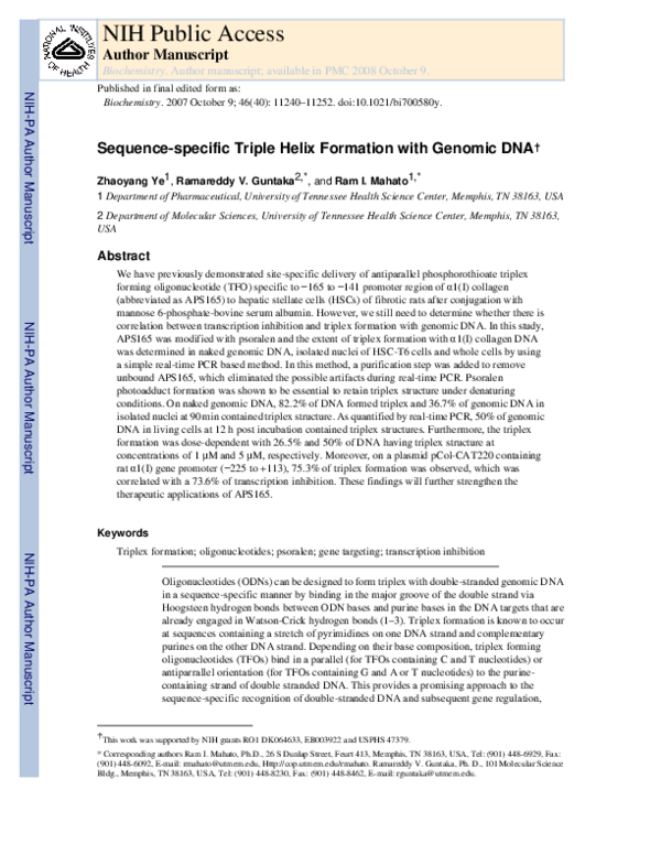(PDF) Sequence-Specific Triple Helix Formation with Genomic DNA