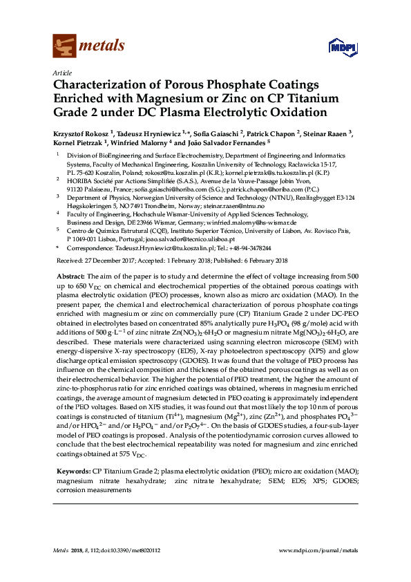 (PDF) Characterization of Porous Phosphate Coatings Created on CP Titanium Grade 2 Enriched with