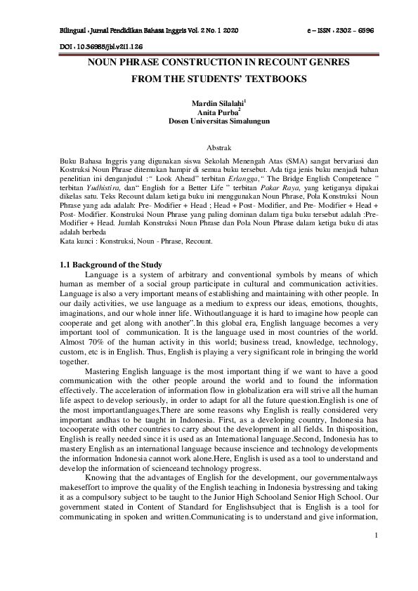 (PDF) Noun Phrase Construction in Recount Genres from the Students ...