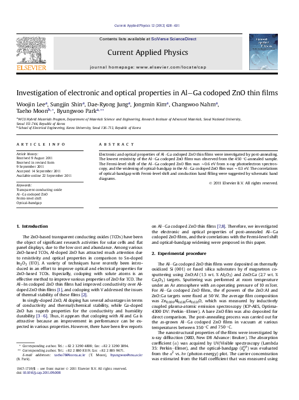 (PDF) Investigation of electronic and optical properties in Al−Ga ...