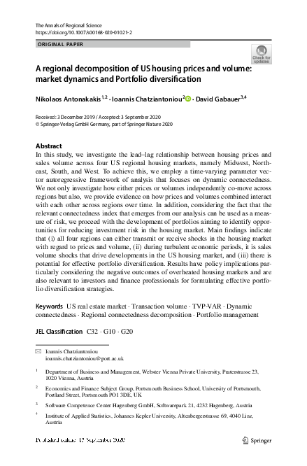 (PDF) A regional decomposition of US housing prices and volume: market ...