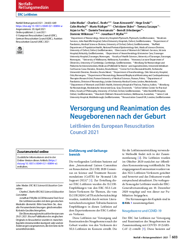(PDF) Versorgung und Reanimation des Neugeborenen nach der Geburt ...