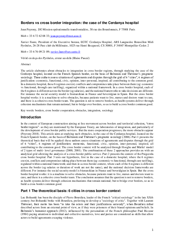 (PDF) Borders vs cross border integration the case of the Cerdanya