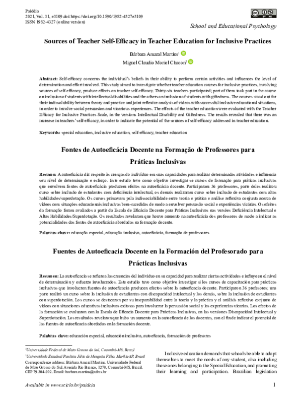 (PDF) Sources of Teacher Self-Efficacy in Teacher Education for ...