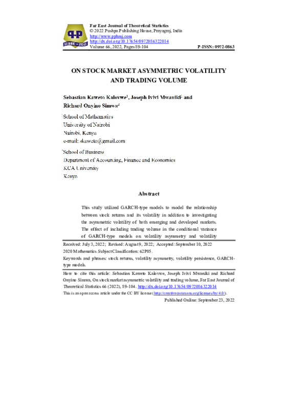 (PDF) On Stock Market Asymmetric Volatility and Trading Volume