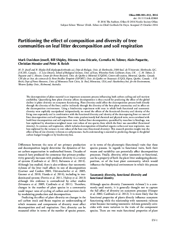(PDF) Partitioning the effect of composition and diversity of tree ...