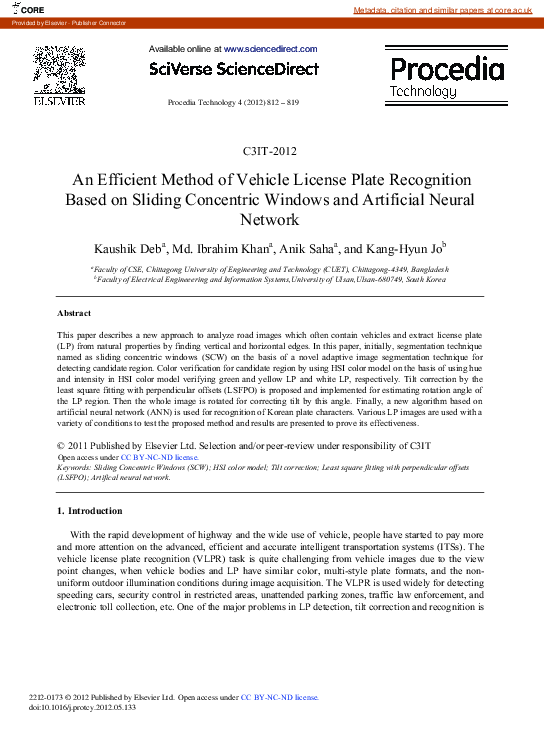 (PDF) An Efficient Method of Vehicle License Plate Recognition Based on ...