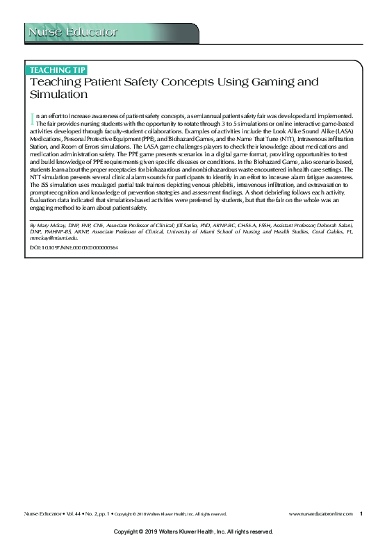 (PDF) Teaching Patient Safety Concepts Using Gaming and Simulation