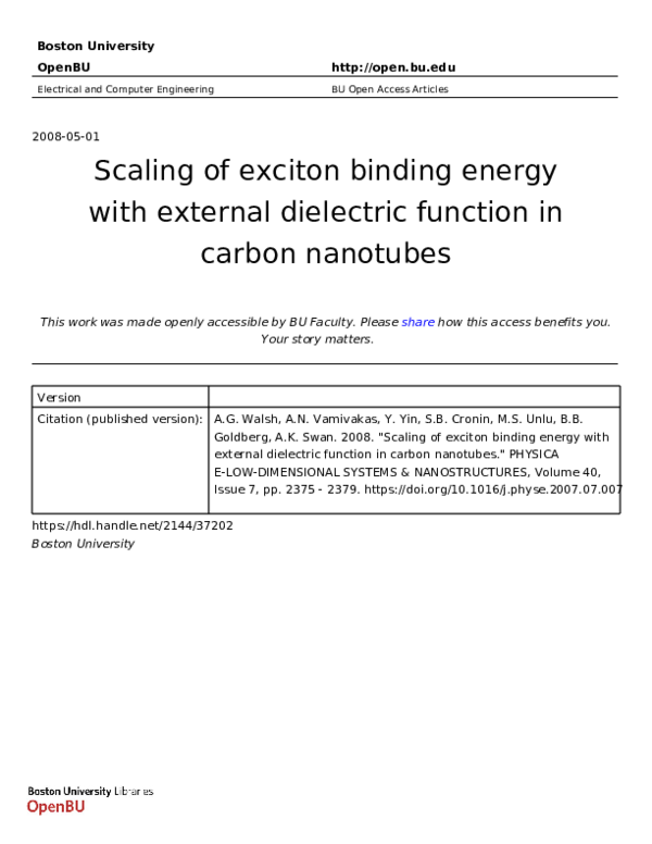 (PDF) Scaling of exciton binding energy with external dielectric ...
