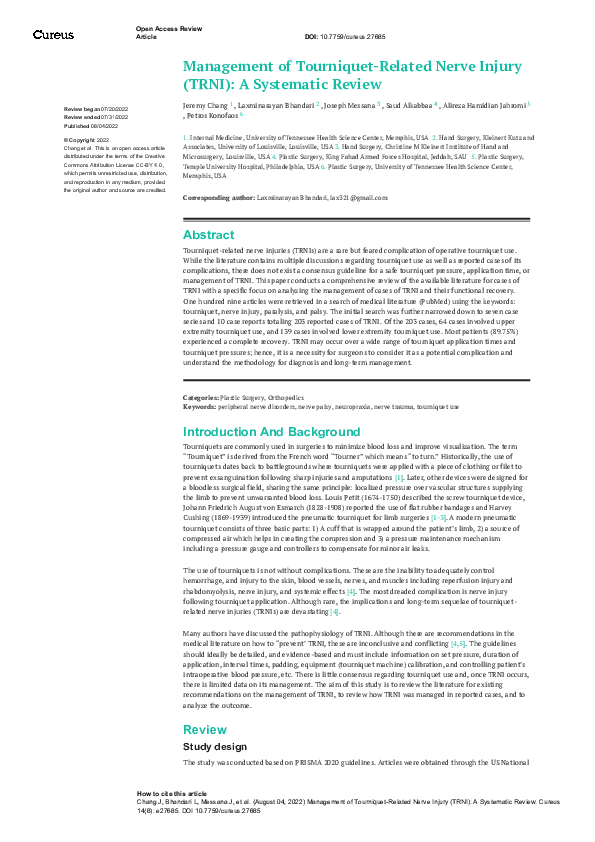(PDF) Management of TourniquetRelated Nerve Injury (TRNI) A