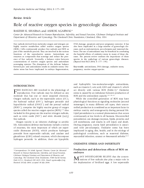 (PDF) Role of reactive oxygen species in gynecologic diseases